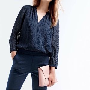 J. Crew V Neck Silk Blend Swiss Dot Blouse 3/4 length sleeve